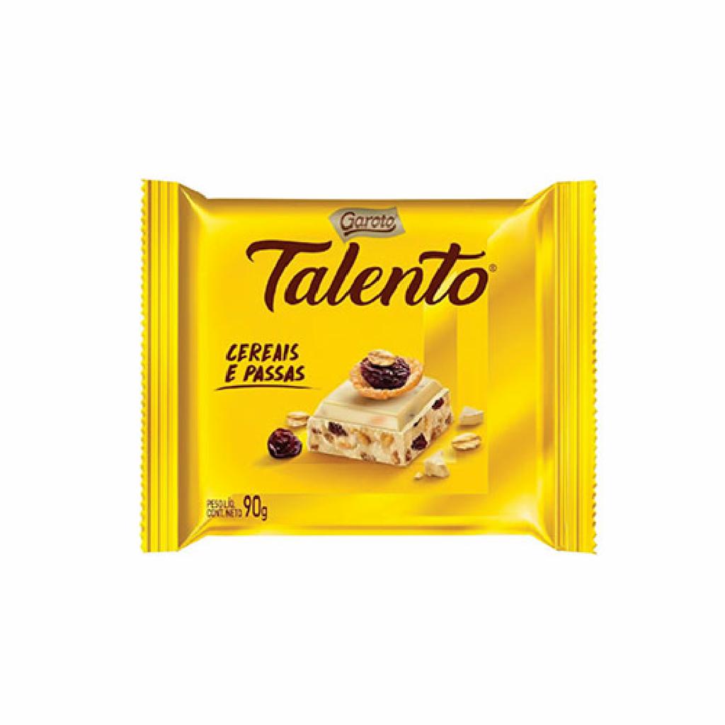 Garoto Choc. Talento Choc. Branco Cereais e Passas 8x12x90g