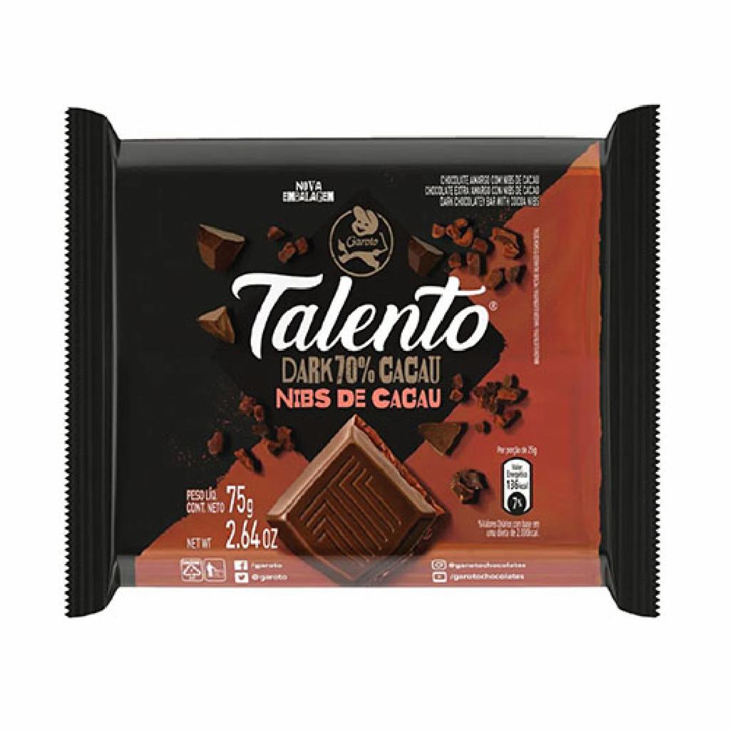 Garoto Choc. Talento Dark 70% Nibs Cacau 8x15x75g